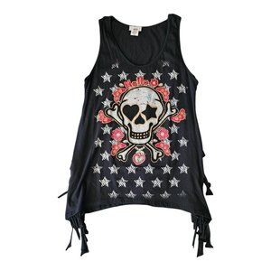 Edgy Skull & Crossbones Tank Top - Graphic Design with Floral Accents